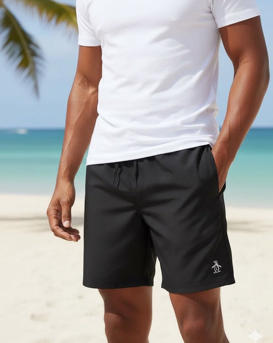 Penguin Solid Black Shorts